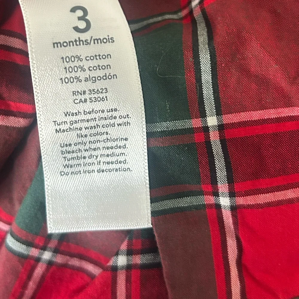 Carter's 3 Months Red Green Button Up Plaid Baby Bodysuit
